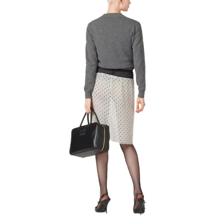 Purchase (Women) MIU MIU FW23  Solid Color Logo Knit Long Sleeve Sweater Slate Gray MMF787-13S1-F0480-S-232