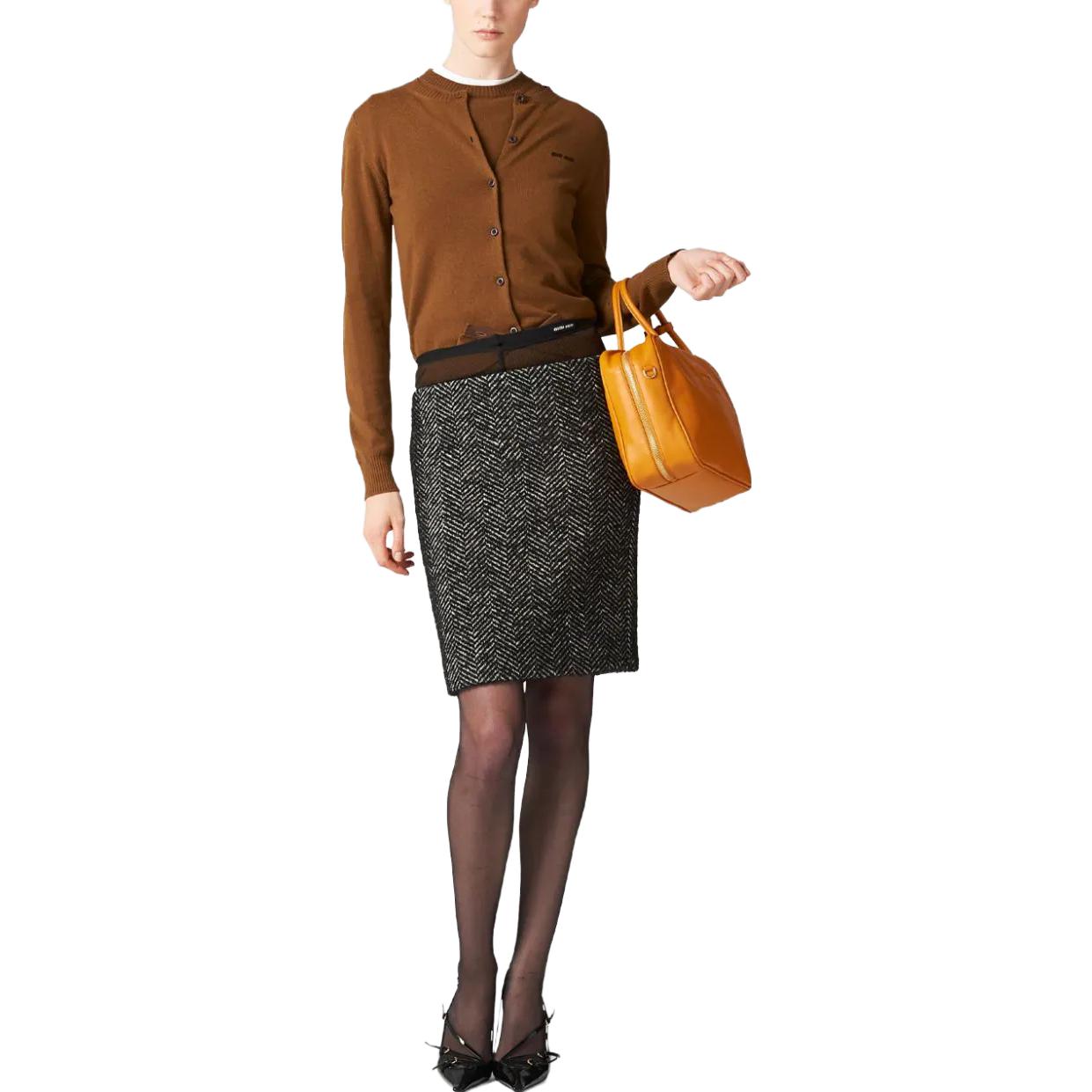 Sizing (Women) MIU MIU FW23  Solid Color Logo Knit Long Sleeve Sweater Slate Gray MMF787-13S1-F0480-S-232