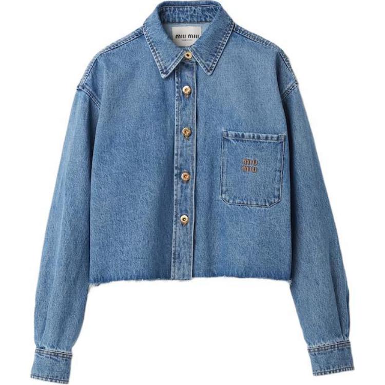 (Women) MIU MIU FW23  Solid Color Long Sleeve Jacket in Gem Blue. GWB186-13LE-F0013-S-232