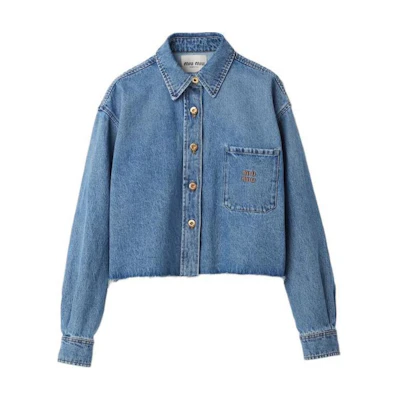(Women) MIU MIU FW23 Solid Color Long Sleeve Jacket in Gem Blue. GWB186-13LE-F0013-S-232
