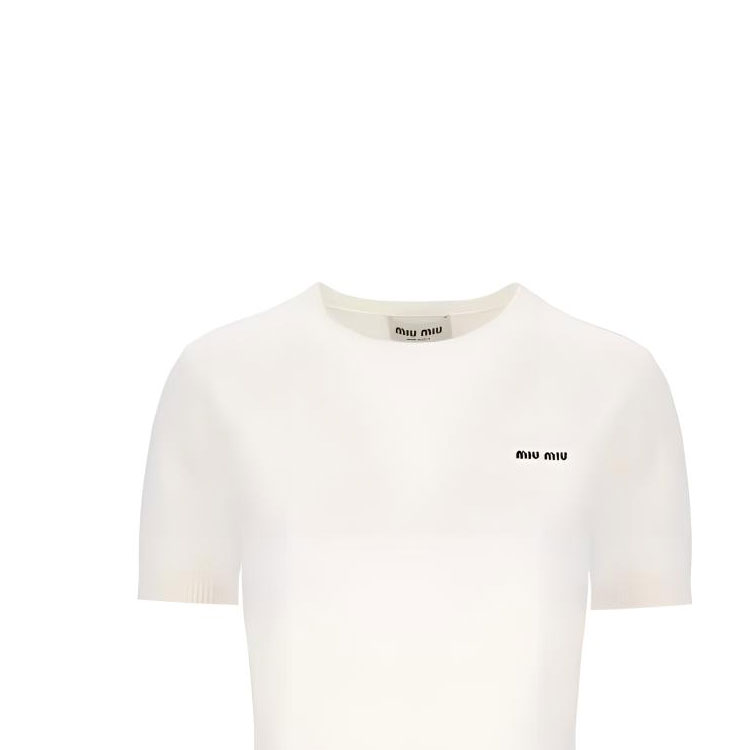 (Women) MIU MIU FW23  White Cashmere Short-Sleeve Knit Top with Logo Design MML842-13S1-F0304-S-232 圖 3