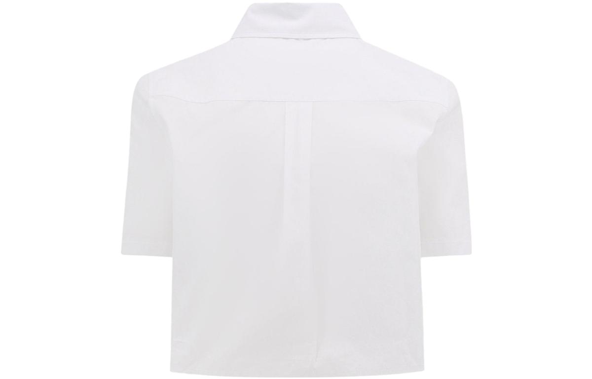 Lookbook (W) MIU MIU FW23 Baju Pendek Putih Lengan Pendek dengan Cetakan Logo. MK1829-10RG-F0009-S-OOO