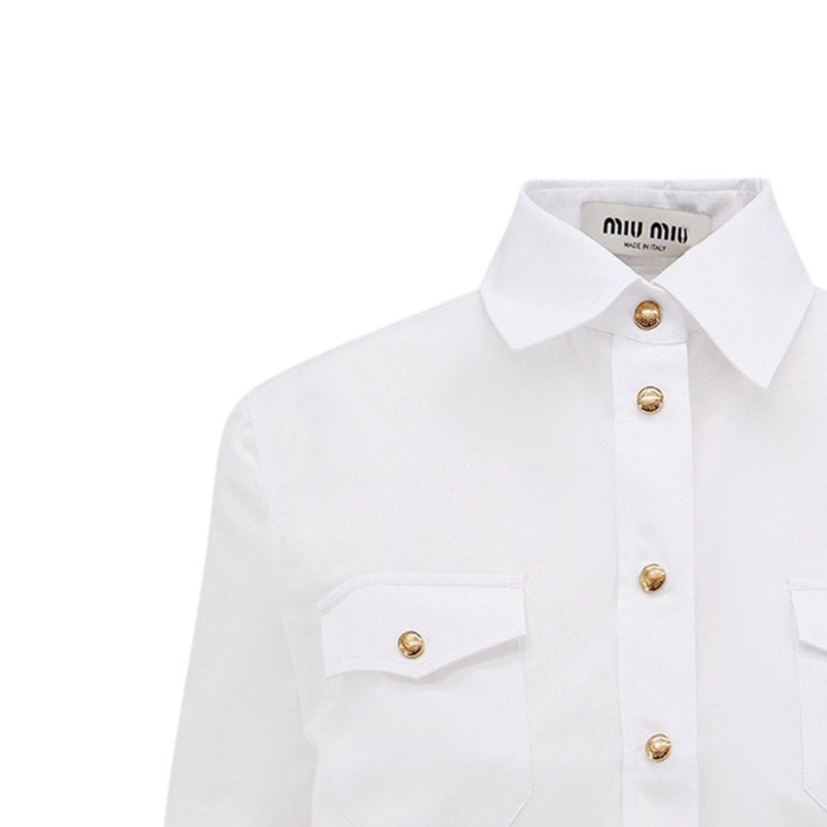 Purchase (W) MIU MIU FW23 Baju Pendek Putih Lengan Pendek dengan Cetakan Logo. MK1829-10RG-F0009-S-OOO