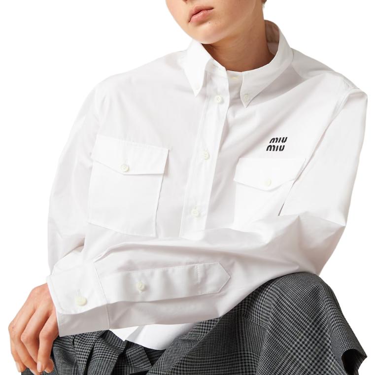 (Women) MIU MIU FW23  White Letter Print Long Sleeve Button-Up Shirt. MK1791-10RG-F0009 圖 6