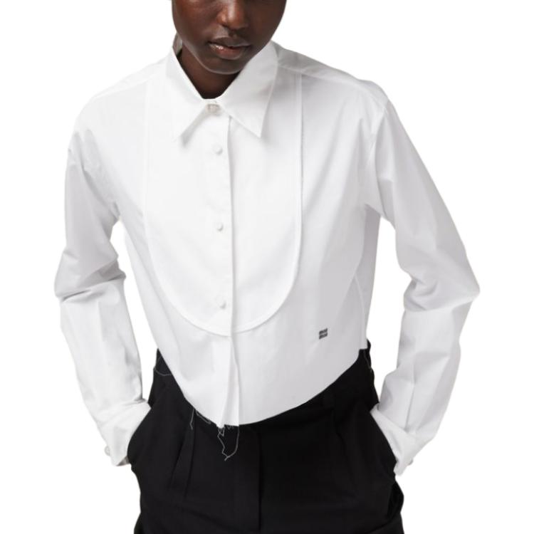 Lookbook (W) MIU MIU FW23 Baju Putih Lengan Panjang Kasual Berkancing. MK1816-10RG-F0009-S-000