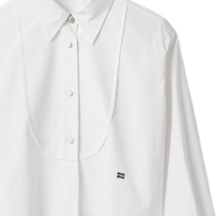 Sizing (W) MIU MIU FW23 Baju Putih Lengan Panjang Kasual Berkancing. MK1816-10RG-F0009-S-000