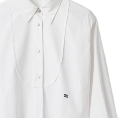 (W) MIU MIU FW23 Baju Putih Lengan Panjang Kasual Berkancing. MK1816-10RG-F0009-S-000 Sizing (W) MIU MIU FW23 Baju Putih Lengan Panjang Kasual Berkancing. MK1816-10RG-F0009-S-000