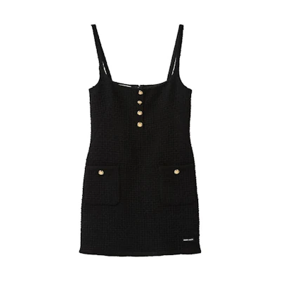 (Women) MIU MIU FW23 Black Tweed Casual Slip Dress for Women. MF5048-1299-F0002-S-232