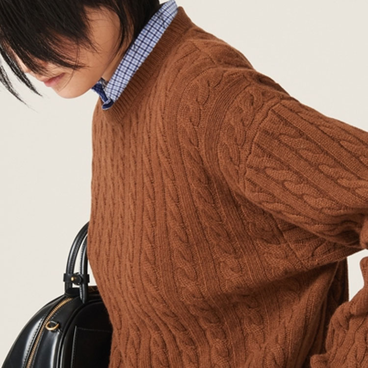 Sizing (W) MIU MIU 2023秋冬棕色粗针织圆领毛衣. MML818-13KX-F0005-S-232