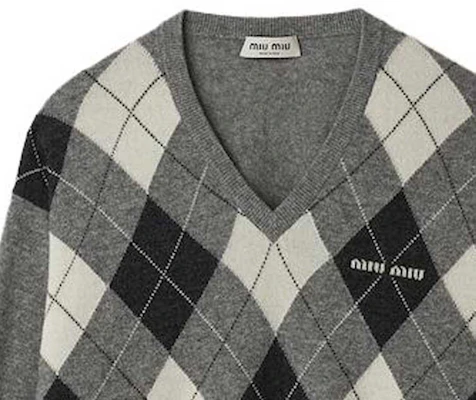 (Women) MIU MIU FW23 Diamond V-Neck Casual Sweater Marble Gray MML826-13K6-F0K44-S-232 Purchase (Women) MIU MIU FW23 Diamond V-Neck Casual Sweater Marble Gray MML826-13K6-F0K44-S-232