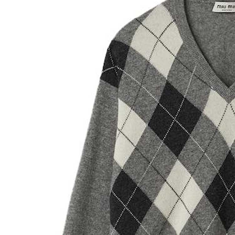 (Women) MIU MIU FW23 Diamond V-Neck Casual Sweater  Marble Gray MML826-13K6-F0K44-S-232 圖 6