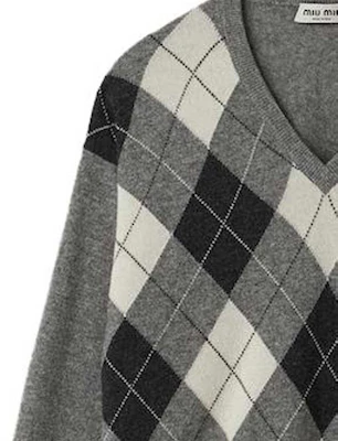(Women) MIU MIU FW23 Diamond V-Neck Casual Sweater Marble Gray MML826-13K6-F0K44-S-232 Details for (Women) MIU MIU FW23 Diamond V-Neck Casual Sweater Marble Gray MML826-13K6-F0K44-S-232