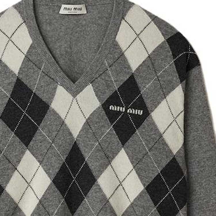 (Women) MIU MIU FW23 Diamond V-Neck Casual Sweater  Marble Gray MML826-13K6-F0K44-S-232 圖 7