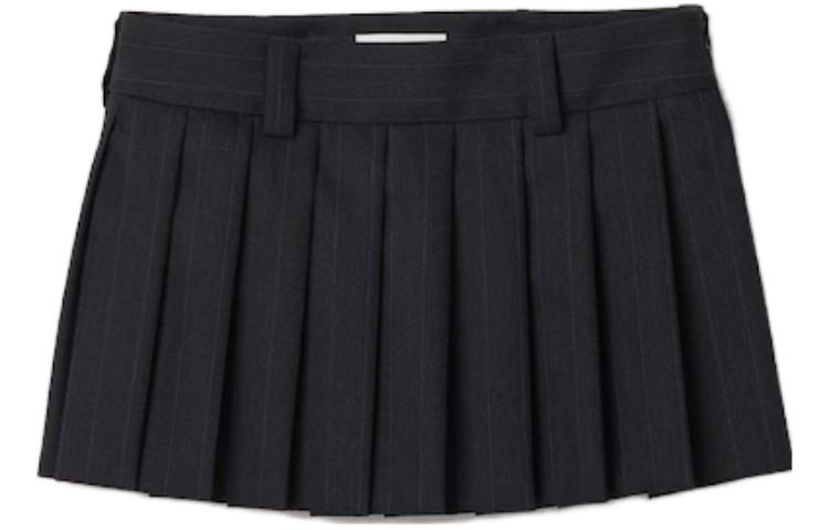 (Women) MIU MIU FW23 Embroidered Logo Pleated Striped Casual Skirt Women. MG1875-13SH-F0002