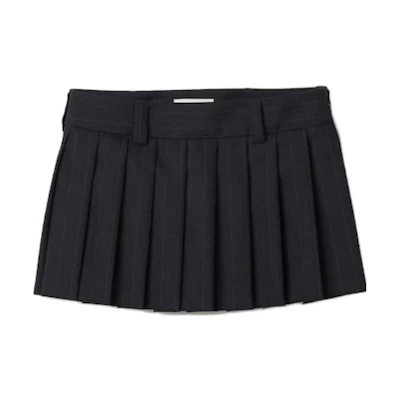 (Women) MIU MIU FW23 Embroidered Logo Pleated Striped Casual Skirt Women. MG1875-13SH-F0002