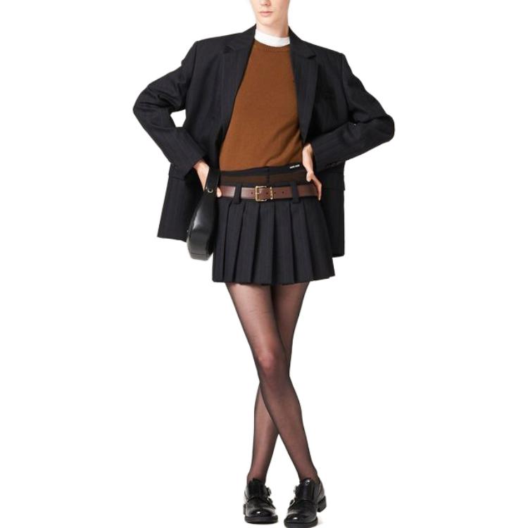 (Women) MIU MIU FW23 Embroidered Logo Pleated Striped Casual Skirt Women. MG1875-13SH-F0002 圖 3