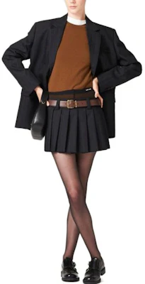 (Women) MIU MIU FW23 Embroidered Logo Pleated Striped Casual Skirt Women. MG1875-13SH-F0002 Lookbook (Women) MIU MIU FW23 Embroidered Logo Pleated Striped Casual Skirt Women. MG1875-13SH-F0002