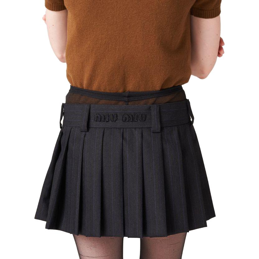 (Women) MIU MIU FW23 Embroidered Logo Pleated Striped Casual Skirt Women. MG1875-13SH-F0002 圖 5