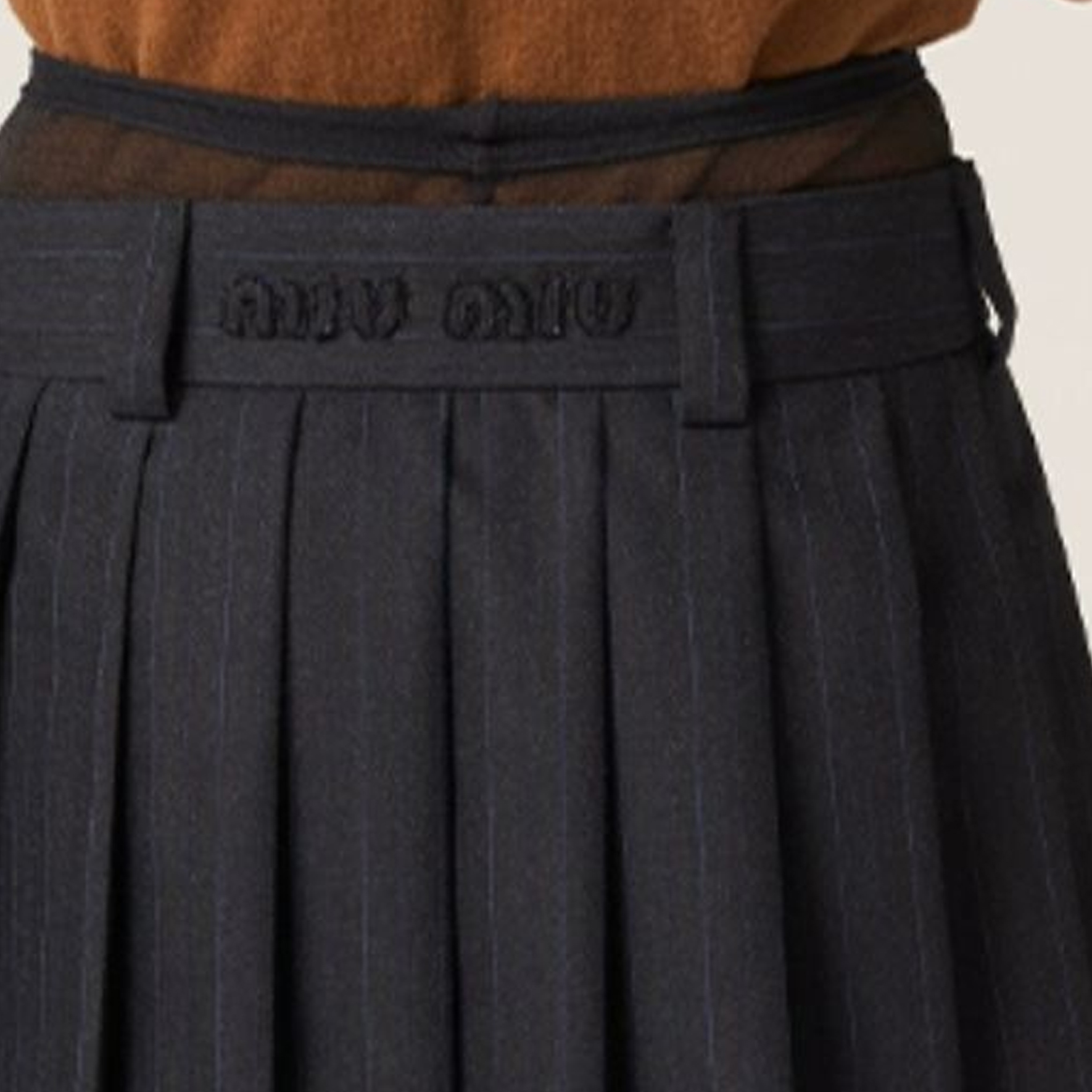 (Women) MIU MIU FW23 Embroidered Logo Pleated Striped Casual Skirt Women. MG1875-13SH-F0002 圖 7