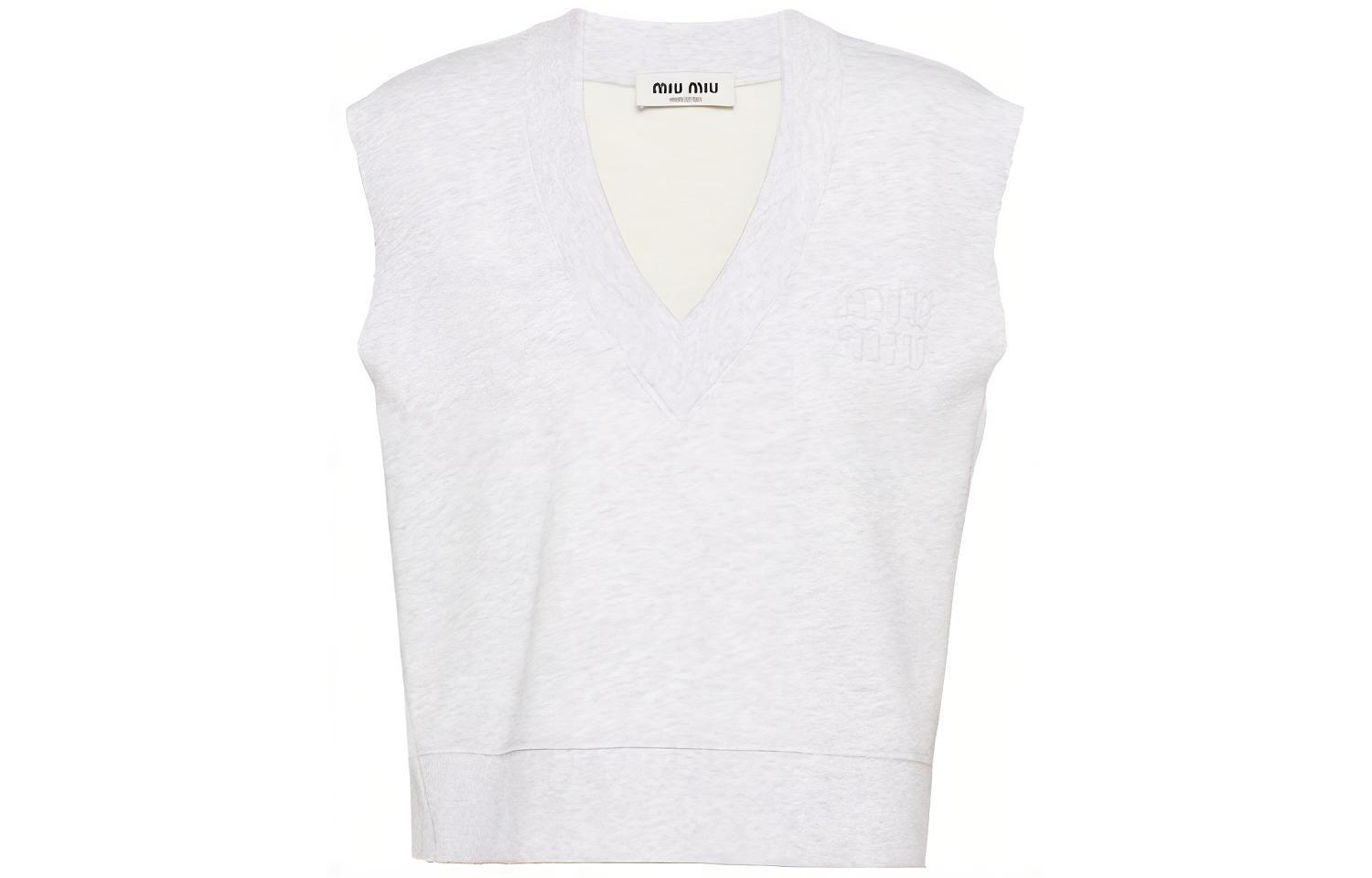 (Women) MIU MIU FW23 Grey  V-Neck Knit Vest with Embroidered Logo MJT672-12Y6-F0031-S-232