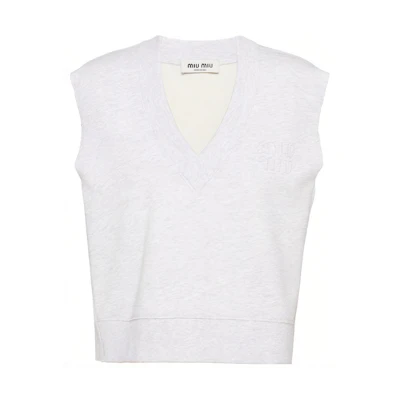 (Women) MIU MIU FW23 Grey V-Neck Knit Vest with Embroidered Logo MJT672-12Y6-F0031-S-232