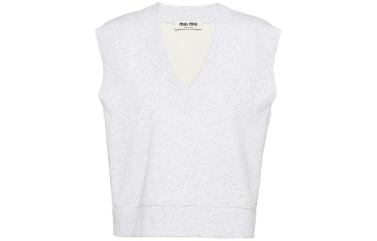Order (W) MIU MIU 2023秋冬灰色刺绣标志V领针织背心 MJT672-12Y6-F0031-S-232