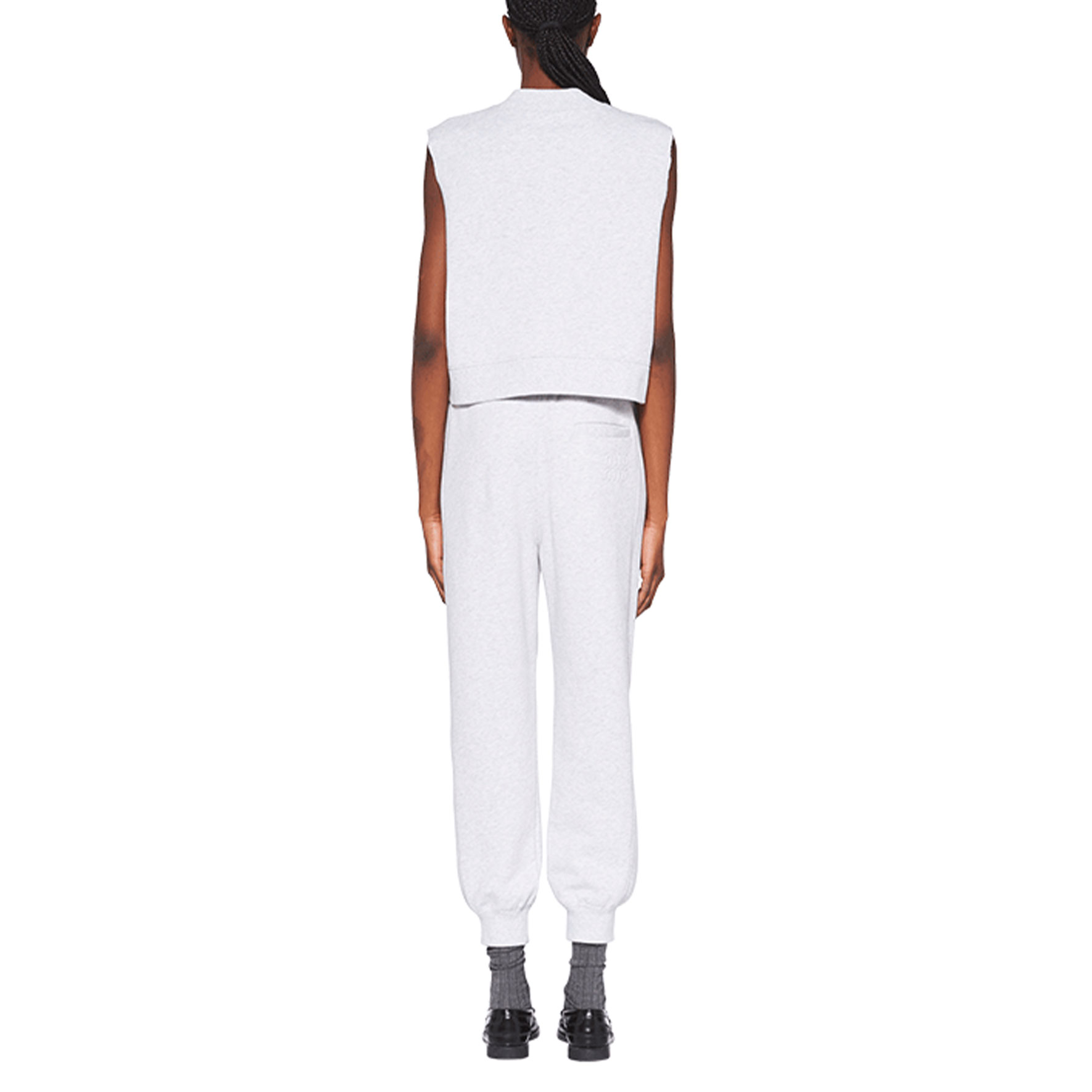 Shop (W) MIU MIU 2023秋冬灰色刺绣标志V领针织背心 MJT672-12Y6-F0031-S-232