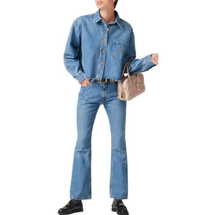 Lookbook (W) MIU MIU FW23 Celana Jeans Slim Fit Pinggang Tinggi Zipper Biru Gemstone GWP482-13LE-F0013-S-232