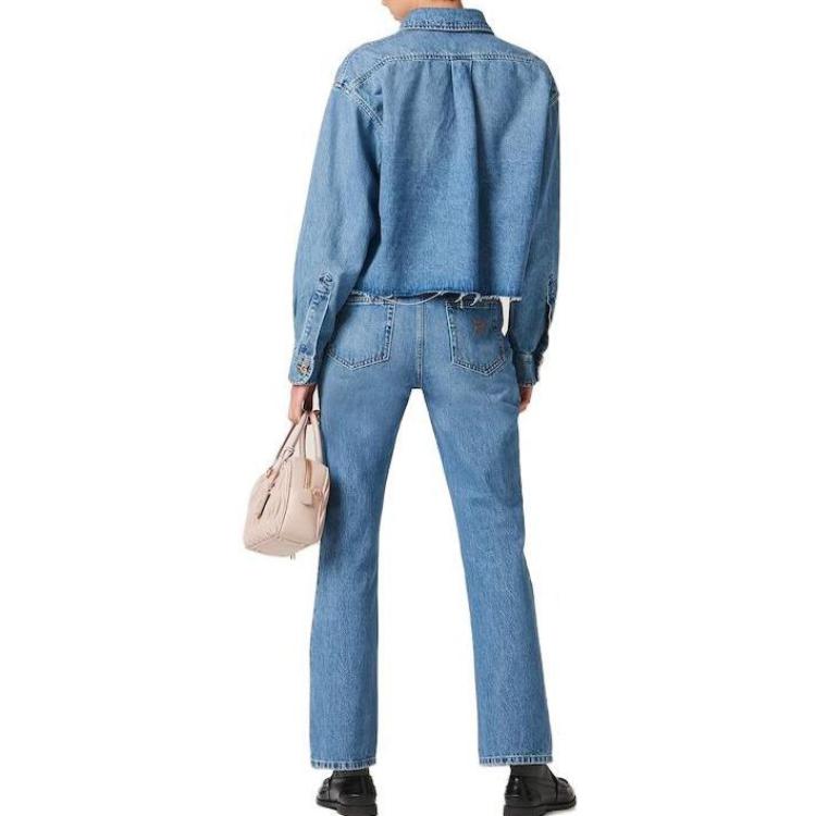 Shop (W) MIU MIU FW23 Celana Jeans Slim Fit Pinggang Tinggi Zipper Biru Gemstone GWP482-13LE-F0013-S-232