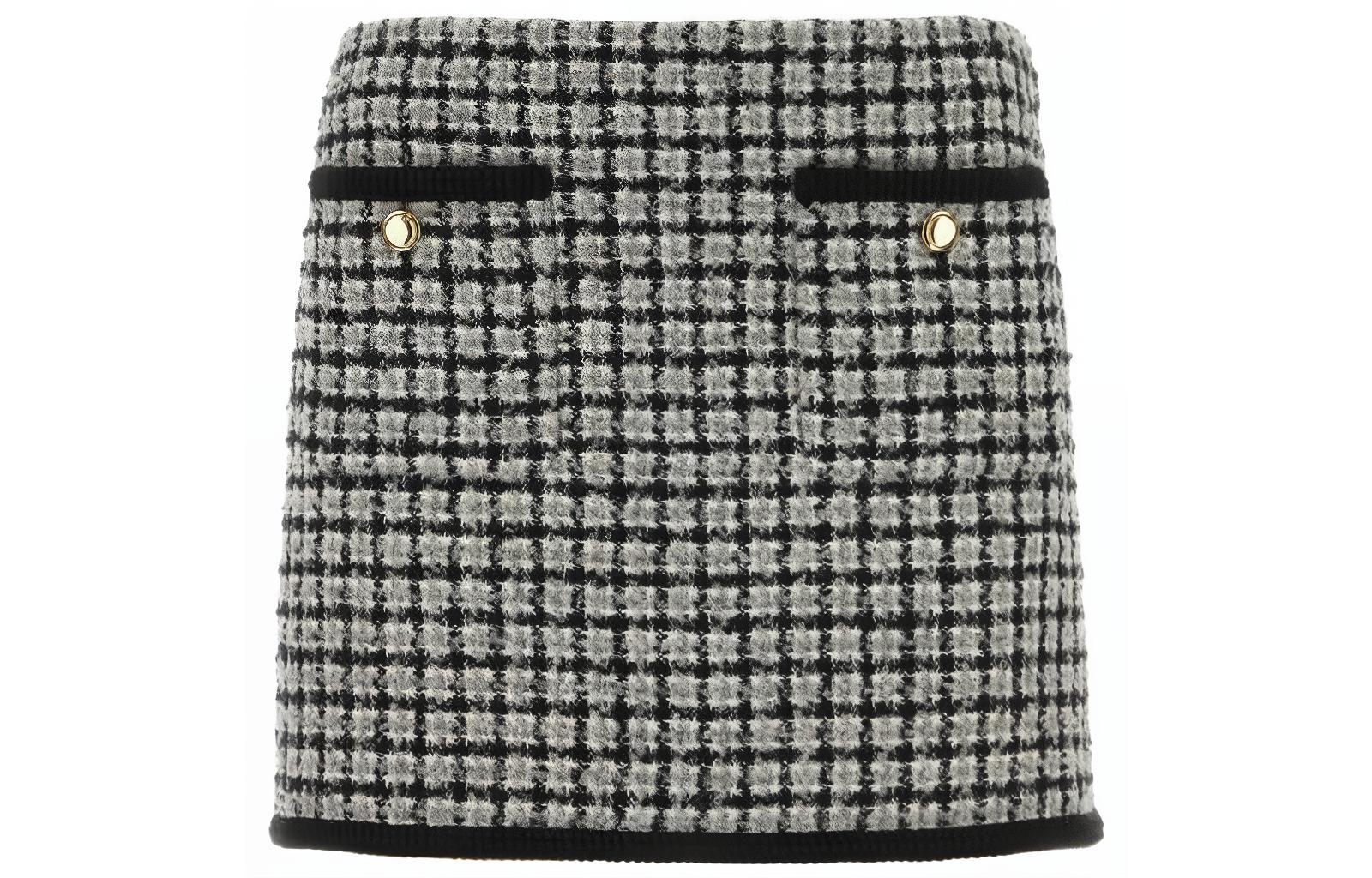 (Women) MIU MIU FW23 Houndstooth Black Mini Skirt  Casual Slim-fit Skirt. MG2054-13LK-F0964-S-232