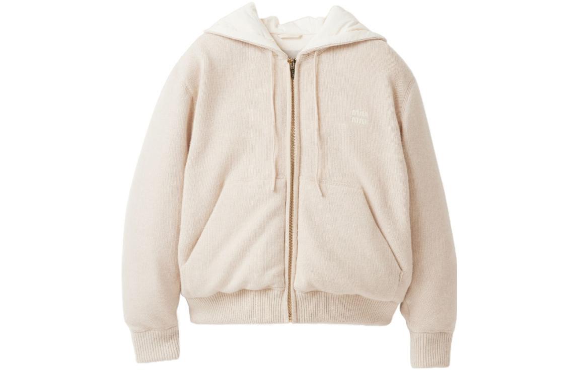 (Women) Miu Miu FW23 Logo Zip Hooded Down Jacket Women White ML9491-3FLS-232F0-018