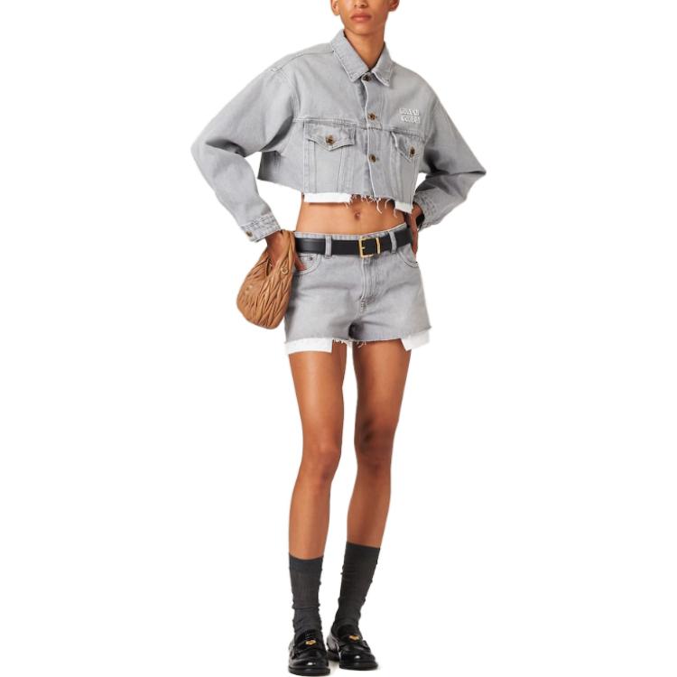 Lookbook (W) Shorts Vaqueros MIU MIU FW23 Cintura Baja Pierna Recta Gris Moda Mujer. GWP434-13LF-F0031-S-231