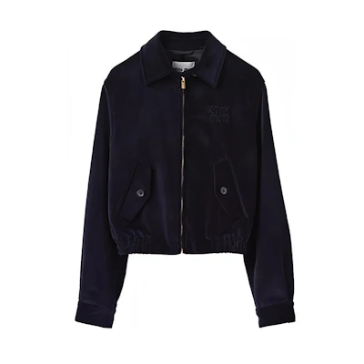 (Women) Miu Miu FW23 Navy Blue Crystal Logo Letter Jacket ML962-13I4-F0124-S-232