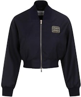 (Women) MIU MIU FW23 Navy Blue Embroidered Cropped Bomber Jacket for Women. ML936-11AD-F0008-S-232 (Women) MIU MIU FW23 Navy Blue Embroidered Cropped Bomber Jacket for Women. ML936-11AD-F0008-S-232