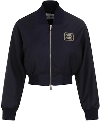 (Women) MIU MIU FW23 Navy Blue Embroidered Cropped Bomber Jacket for Women. ML936-11AD-F0008-S-232 Order (Women) MIU MIU FW23 Navy Blue Embroidered Cropped Bomber Jacket for Women. ML936-11AD-F0008-S-232