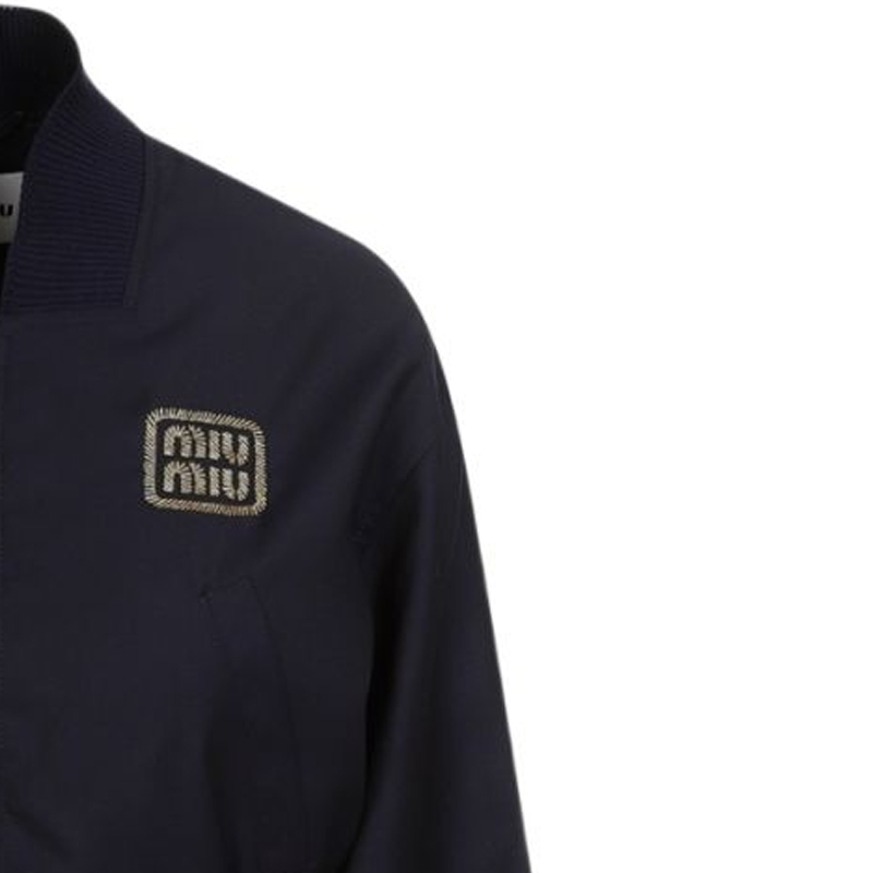 Sizing (Women) MIU MIU FW23 Navy Blue Embroidered Cropped Bomber Jacket for Women. ML936-11AD-F0008-S-232