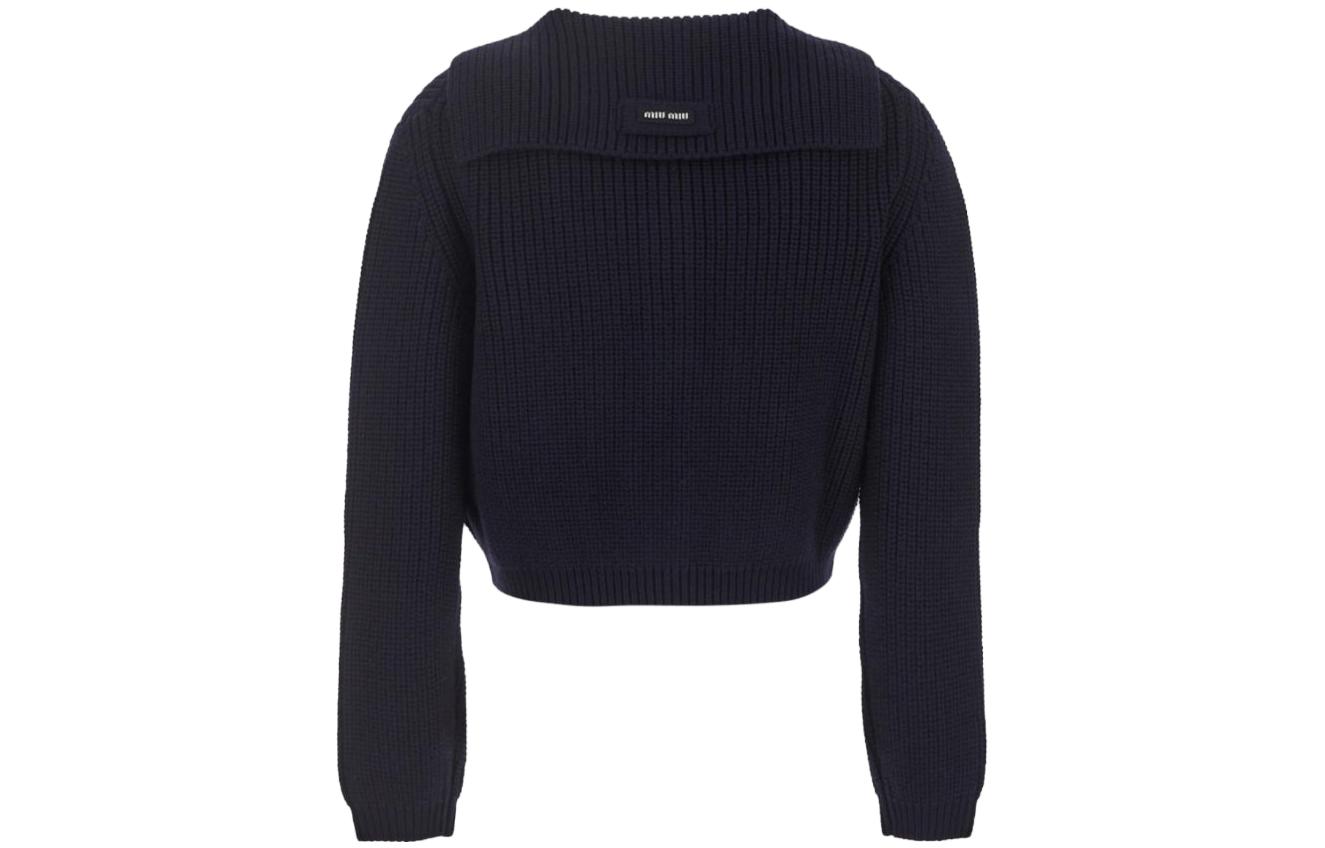 Lookbook (W) MIU MIU FW23 Navy Blue Kardigan Rajut Lengan Panjang Kasual Perempuan. MMF768-13IV-F0008