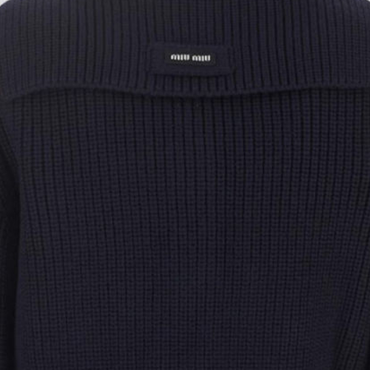 Shop (W) MIU MIU FW23 Navy Blue Kardigan Rajut Lengan Panjang Kasual Perempuan. MMF768-13IV-F0008