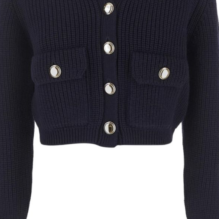 Purchase (W) MIU MIU FW23 Navy Blue Kardigan Rajut Lengan Panjang Kasual Perempuan. MMF768-13IV-F0008