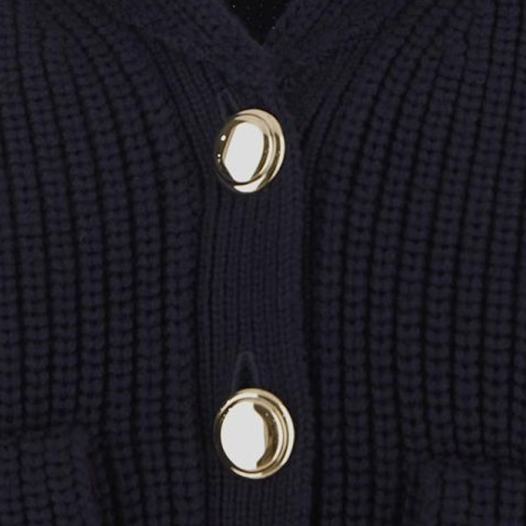 Sizing (W) MIU MIU FW23 Navy Blue Kardigan Rajut Lengan Panjang Kasual Perempuan. MMF768-13IV-F0008