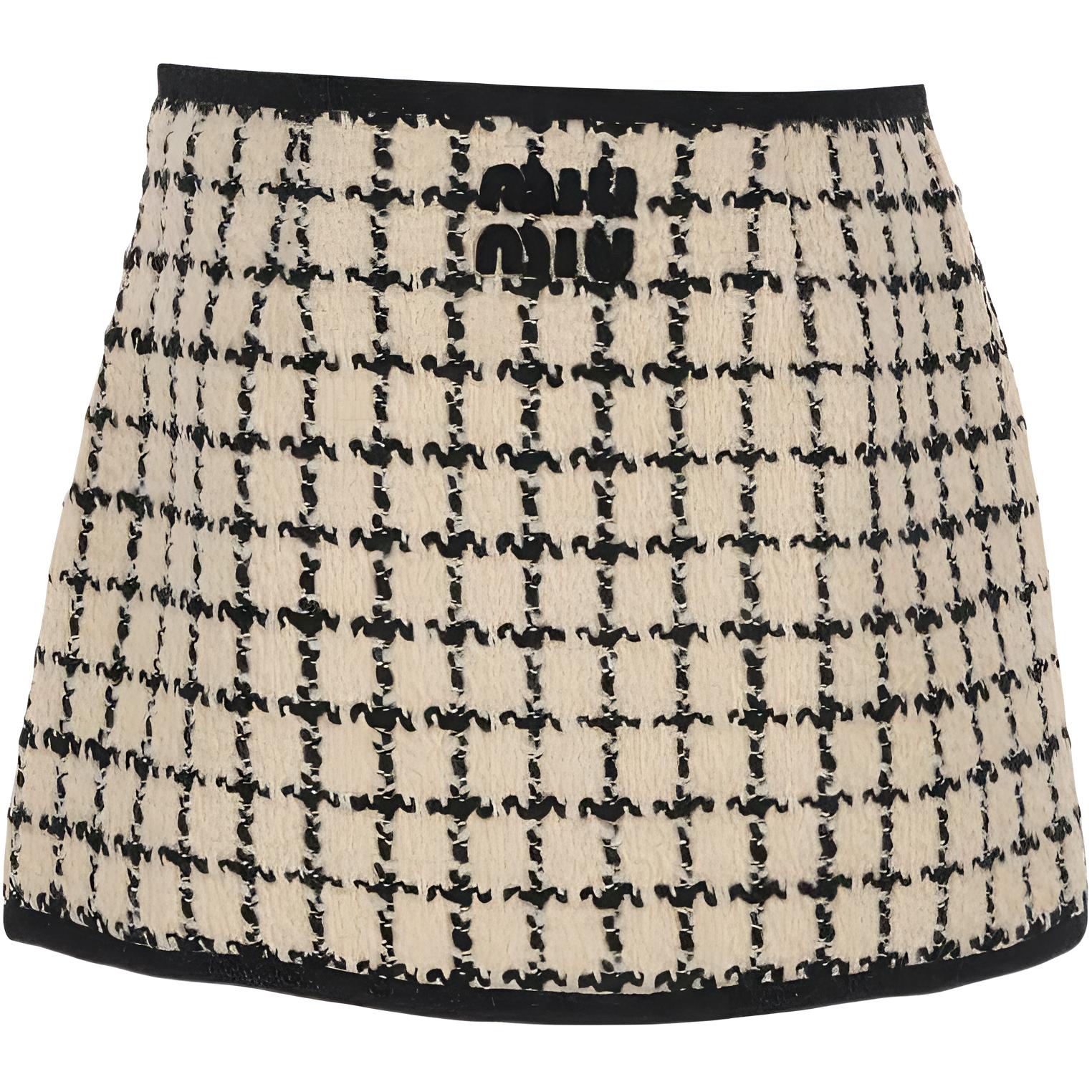 (Women) MIU MIU FW23 Plaid Embroidered Logo Mid-Rise Casual Skirt Women’s Off-White MG2134-139K-F0A72-S-OOO