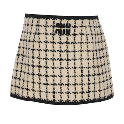 (Women) MIU MIU FW23 Plaid Embroidered Logo Mid-Rise Casual Skirt Women’s Off-White MG2134-139K-F0A72-S-OOO