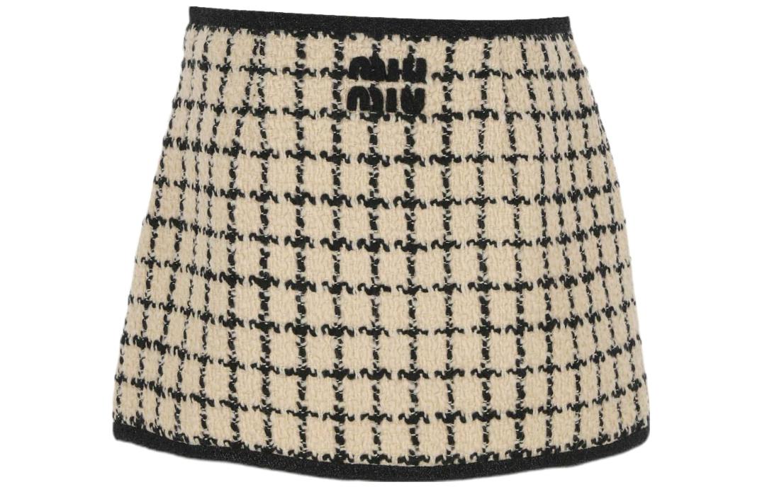 Order (W) MIU MIU FW23格紋刺繡Logo中腰休閒裙 女士款 米白色 MG2134-139K-F0A72-S-OOO