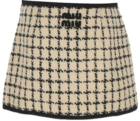 (W) MIU MIU FW23格紋刺繡Logo中腰休閒裙 女士款 米白色 MG2134-139K-F0A72-S-OOO Order (W) MIU MIU FW23格紋刺繡Logo中腰休閒裙 女士款 米白色 MG2134-139K-F0A72-S-OOO