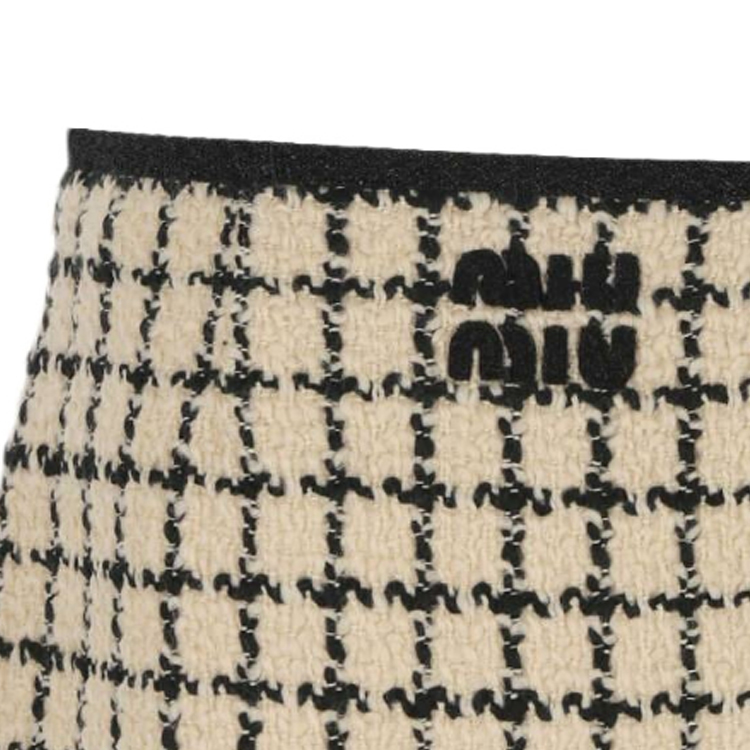 Shop (W) MIU MIU FW23格紋刺繡Logo中腰休閒裙 女士款 米白色 MG2134-139K-F0A72-S-OOO