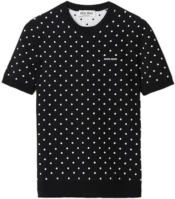 (W) MIU MIU 2023秋冬波点字母短袖针织衫 女士黑色款 MML855-13WU-F0967-S-232 Buy (W) MIU MIU 2023秋冬波点字母短袖针织衫 女士黑色款 MML855-13WU-F0967-S-232