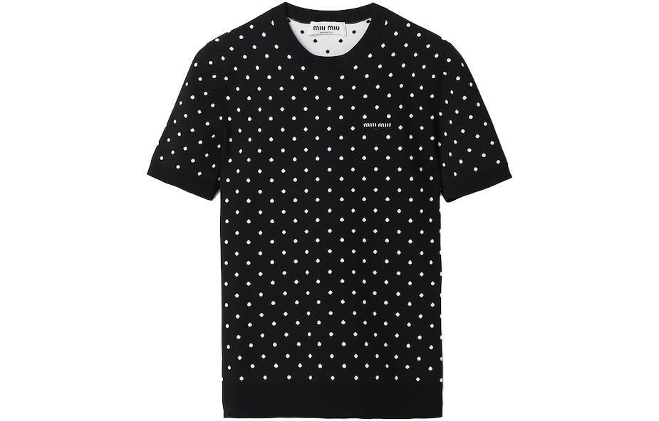 Order (W) MIU MIU 2023秋冬波点字母短袖针织衫 女士黑色款 MML855-13WU-F0967-S-232