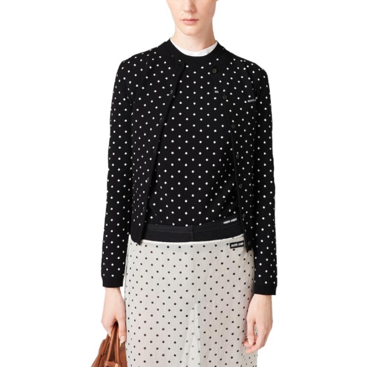 Lookbook (W) MIU MIU 2023秋冬波点字母短袖针织衫 女士黑色款 MML855-13WU-F0967-S-232