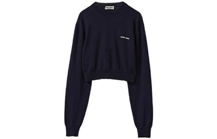 (Women) MIU MIU FW23 Solid Color Knit Sweater with Logo Blue - MML806-13K2-F0008-S-232