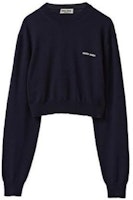 (Women) MIU MIU FW23 Solid Color Knit Sweater with Logo Blue - MML806-13K2-F0008-S-232 (Women) MIU MIU FW23 Solid Color Knit Sweater with Logo Blue - MML806-13K2-F0008-S-232